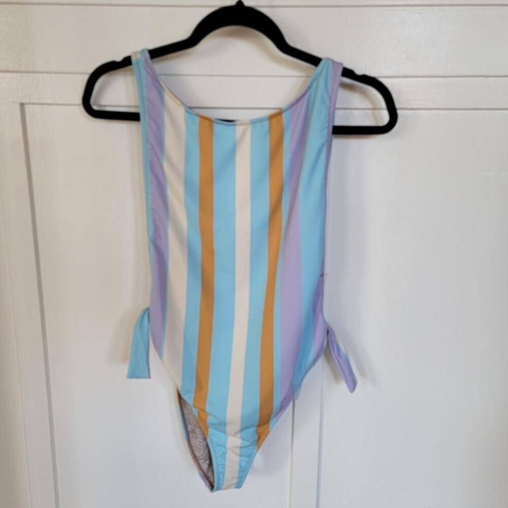 Free People The Pamela Swim Suit Striped One-Piece Sea Salt XL NWOT - Picture 2 of 7